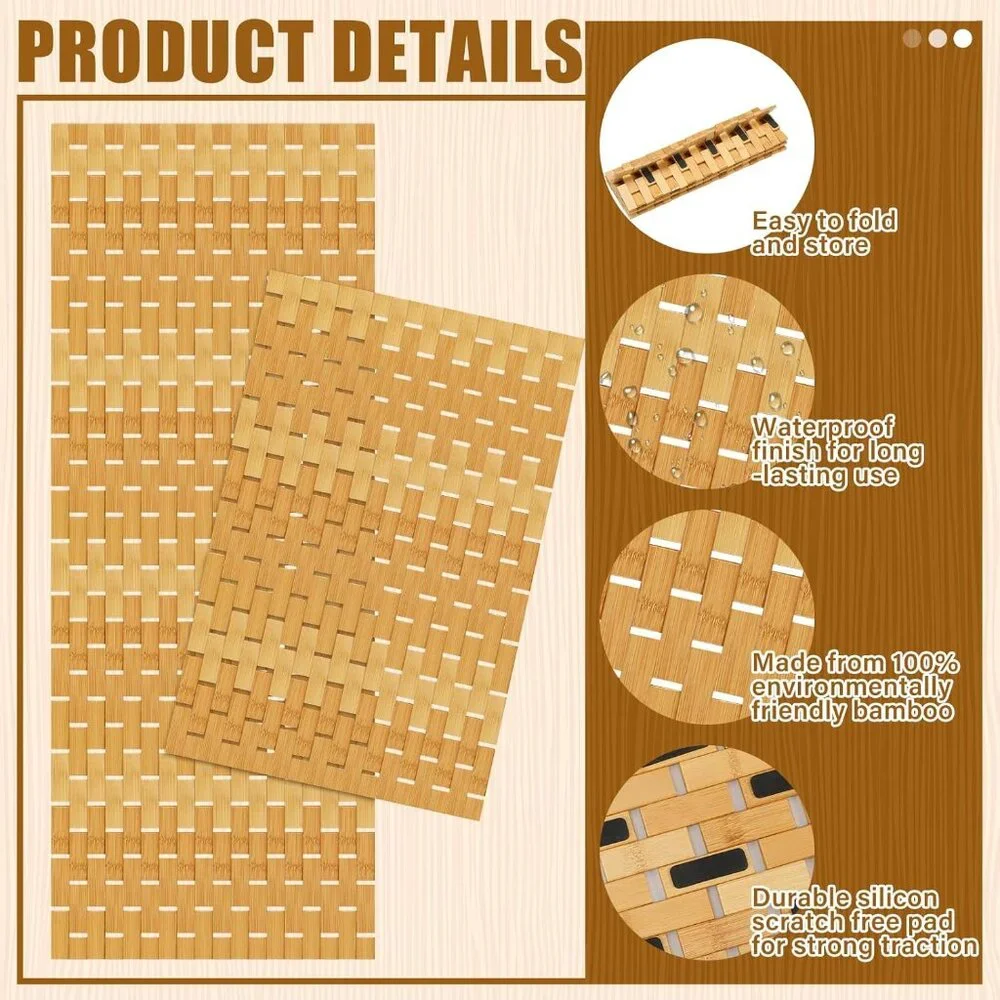 2 Pcs Bathroom Bamboo Bathmat Set 16 x 48 Inch and 16 x 24 Inch